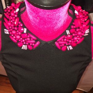 Black Cotton F&F Dress with Pink Jewel Collar